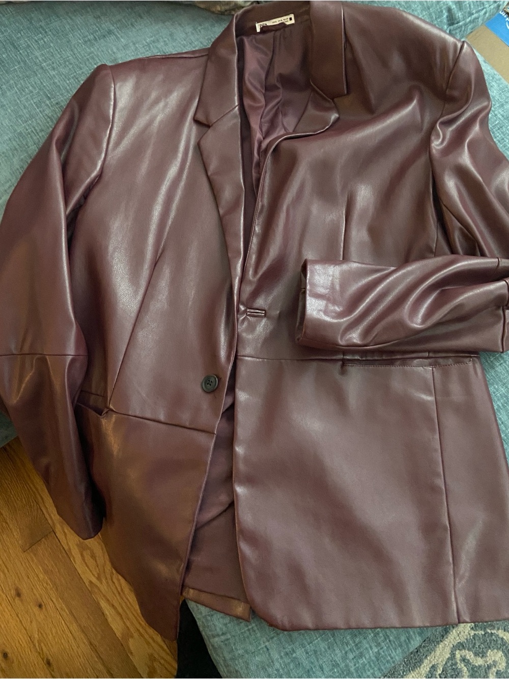 Zara Wine Faux Leather Blazer